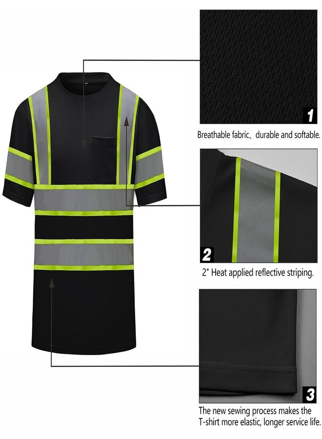 DPSAFETY High Visibility Shirts Quick Dry Safety T Shirts with Reflective Strips and Pocket Short Sleeve Mesh Hi Vis Construction Work Class 2 Shirt for Men/Women Black,XL - Image 2